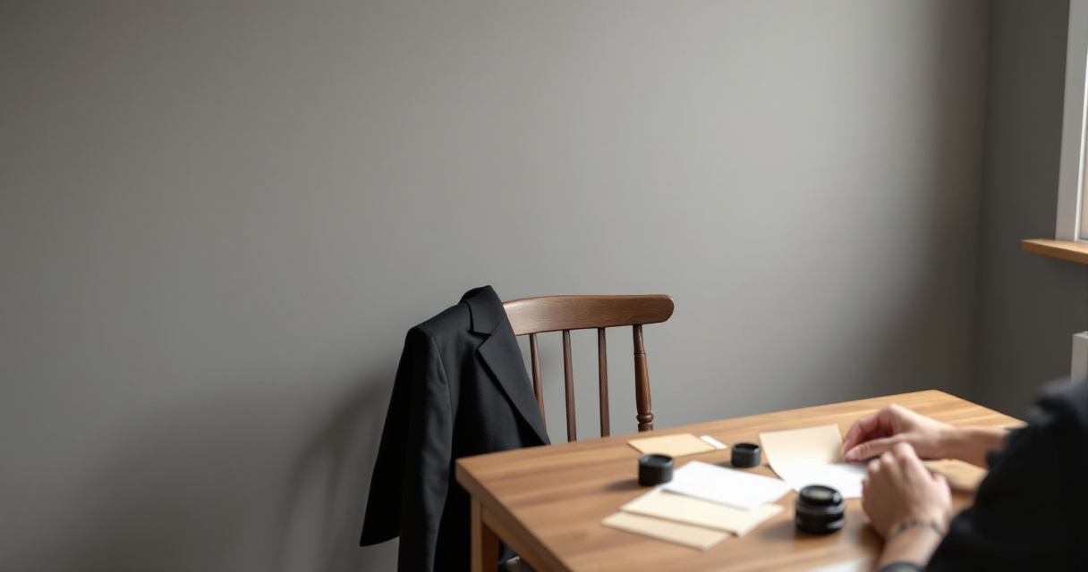 Calm professional headshot setup with black blazer, prompt cards, and soft window light