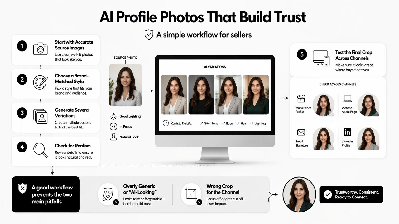 Illustration for How should sellers create a trustworthy AI profile photo?