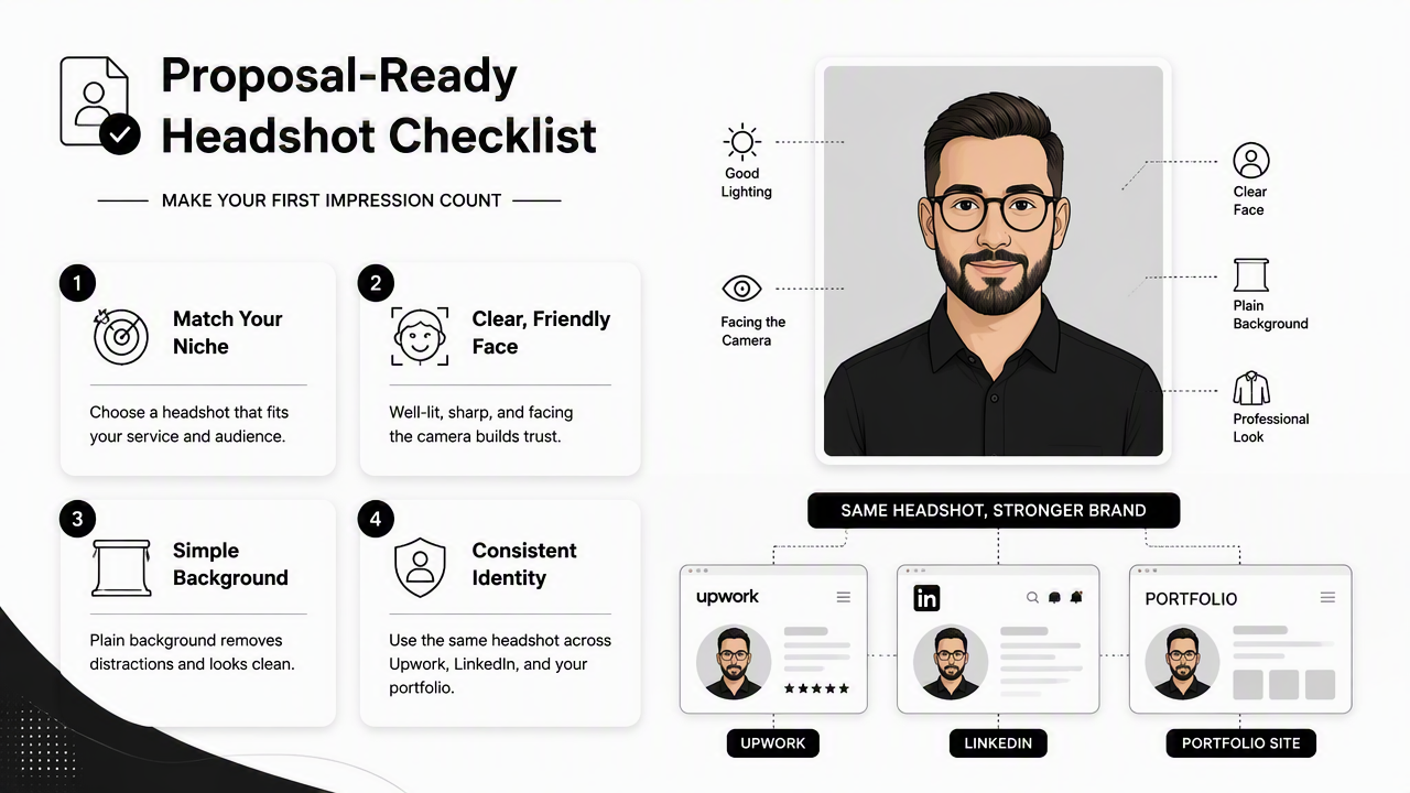 Illustration for How should freelancers choose a proposal-ready headshot?