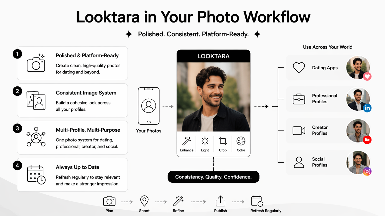 Illustration for How does Looktara fit into a dating photo workflow?