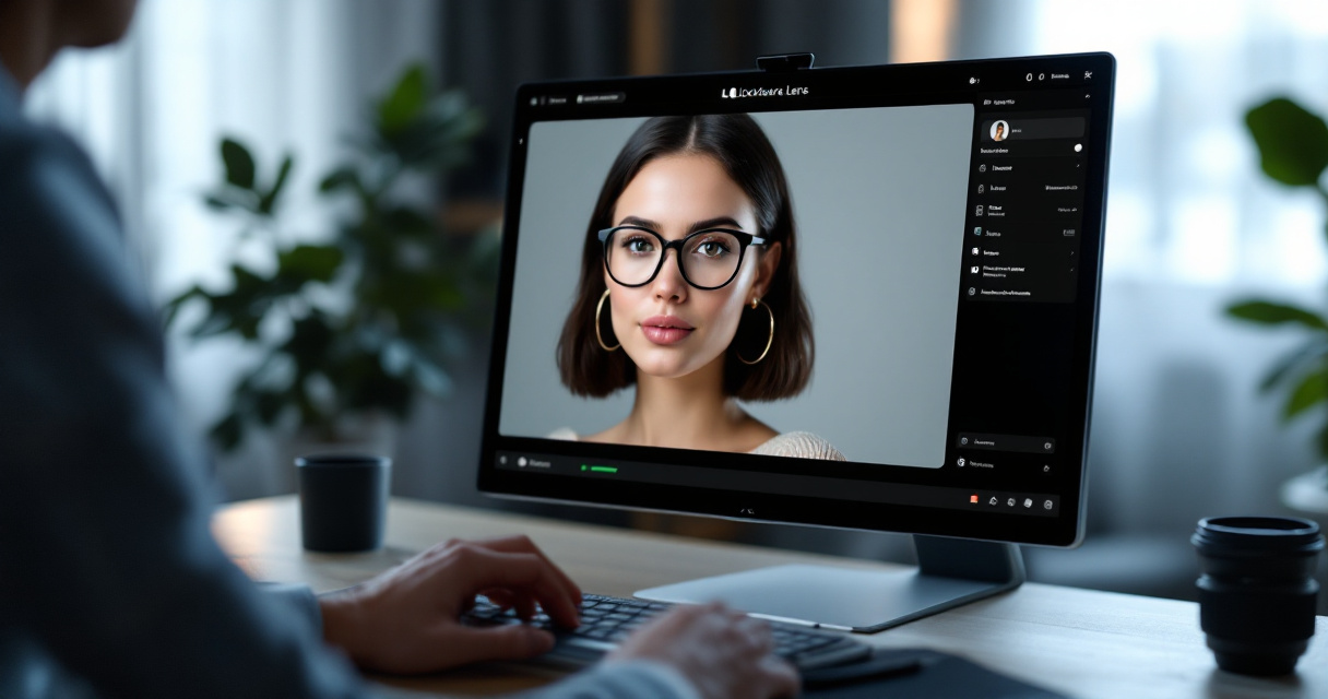Over-the-shoulder review of an AI headshot with visible fake-looking visual errors