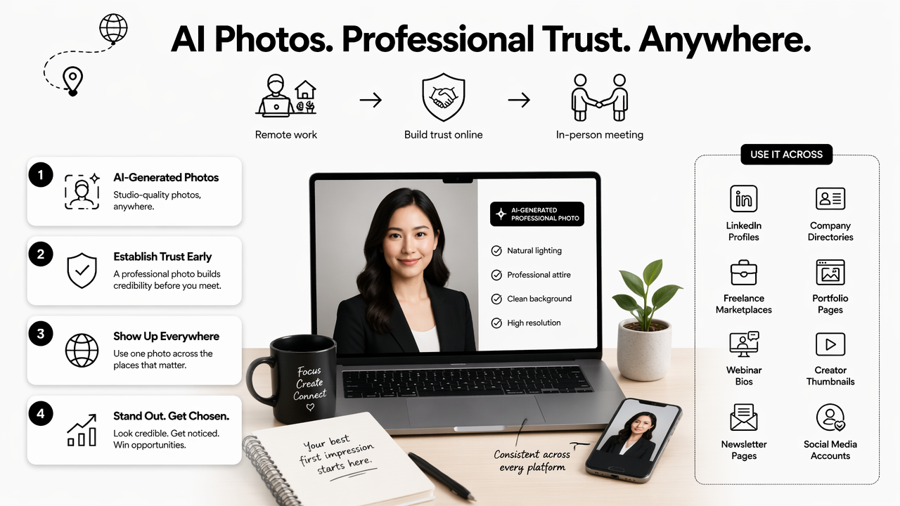 Illustration for Where remote workers need AI-generated professional photos