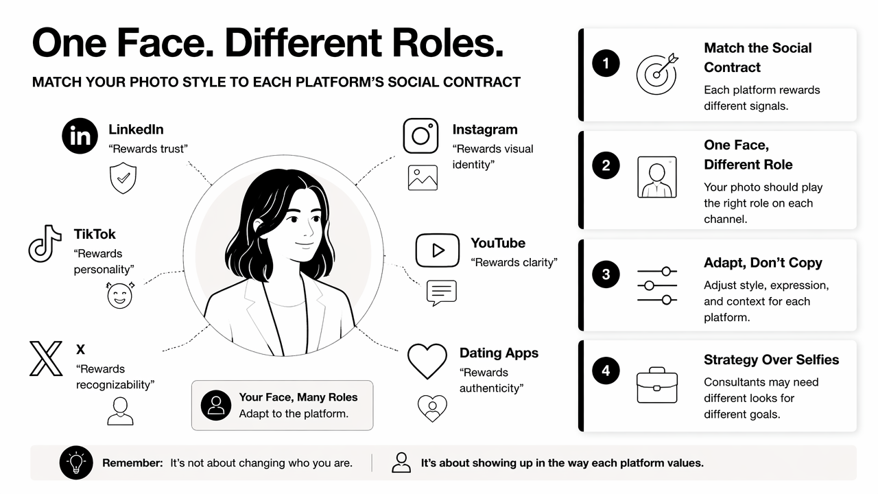 Illustration for Which creator photo style fits each social platform?