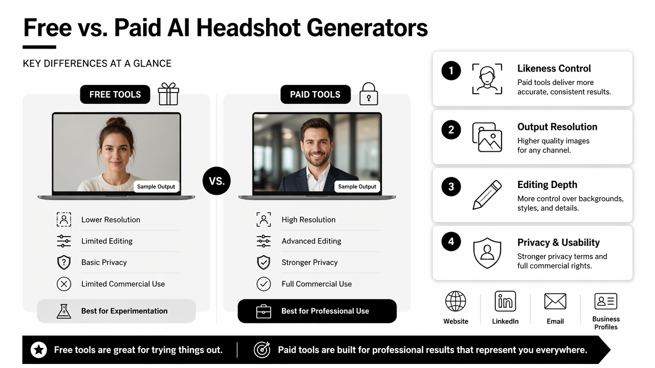 Illustration for How do free and paid AI headshot generators differ?