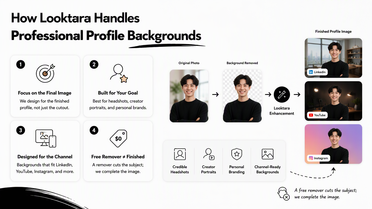 Illustration for How Looktara handles professional profile backgrounds