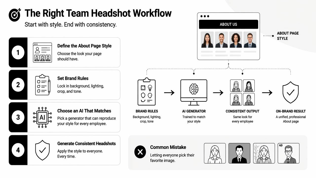 Illustration for How should a company choose a team headshot workflow?