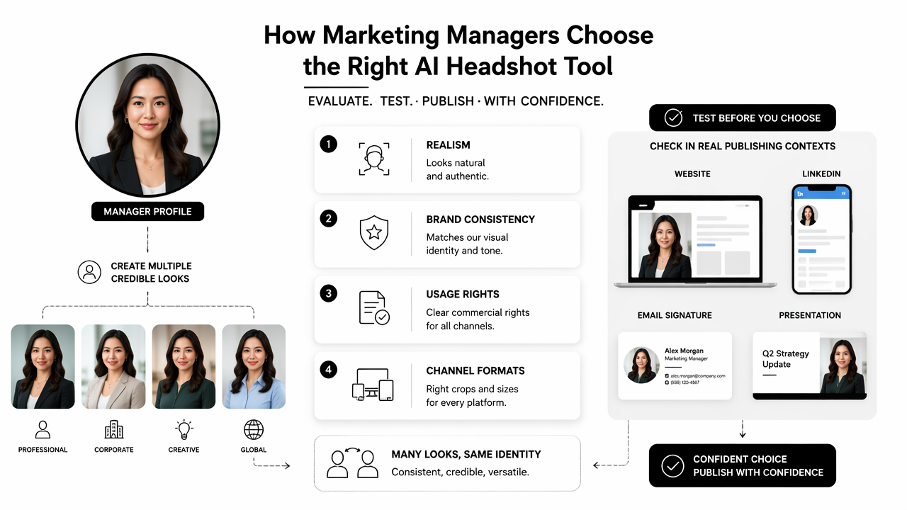 Illustration for How should marketing managers evaluate AI headshot tools?