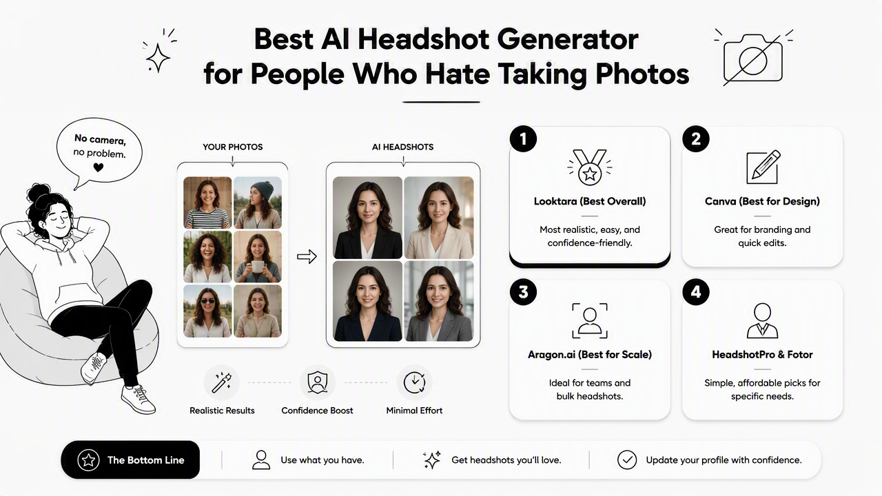 Illustration for Best AI headshot generator for people who hate taking photos: top picks