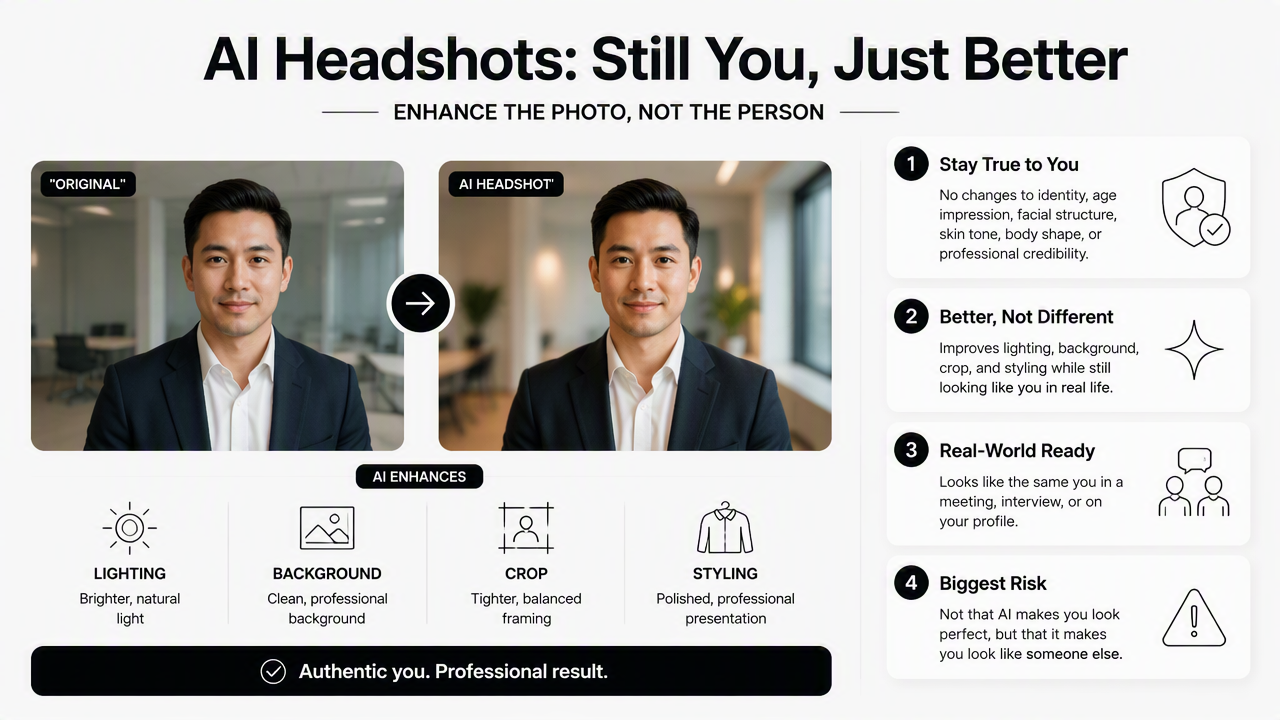 Illustration for What should an AI headshot not change?