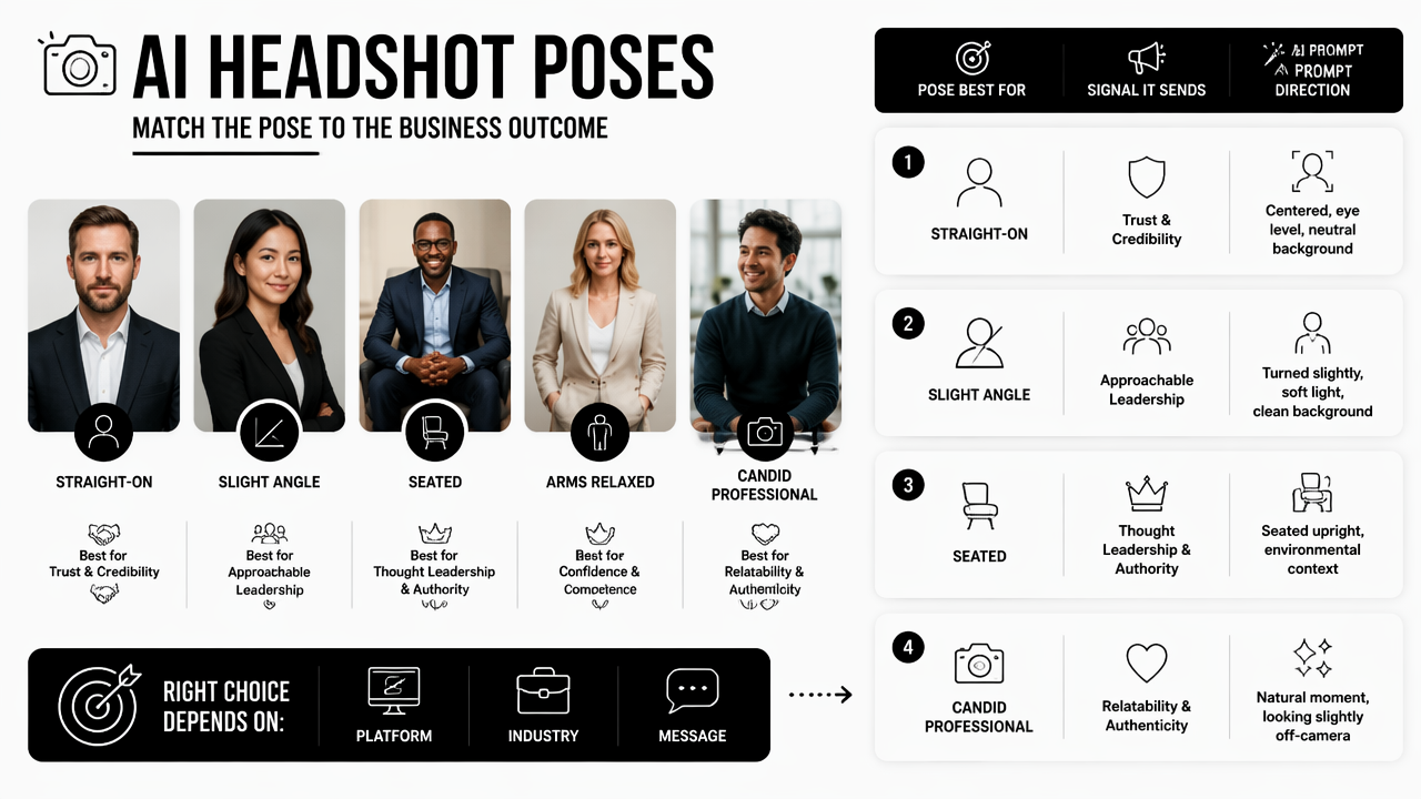 Illustration for Best AI headshot poses for business profiles