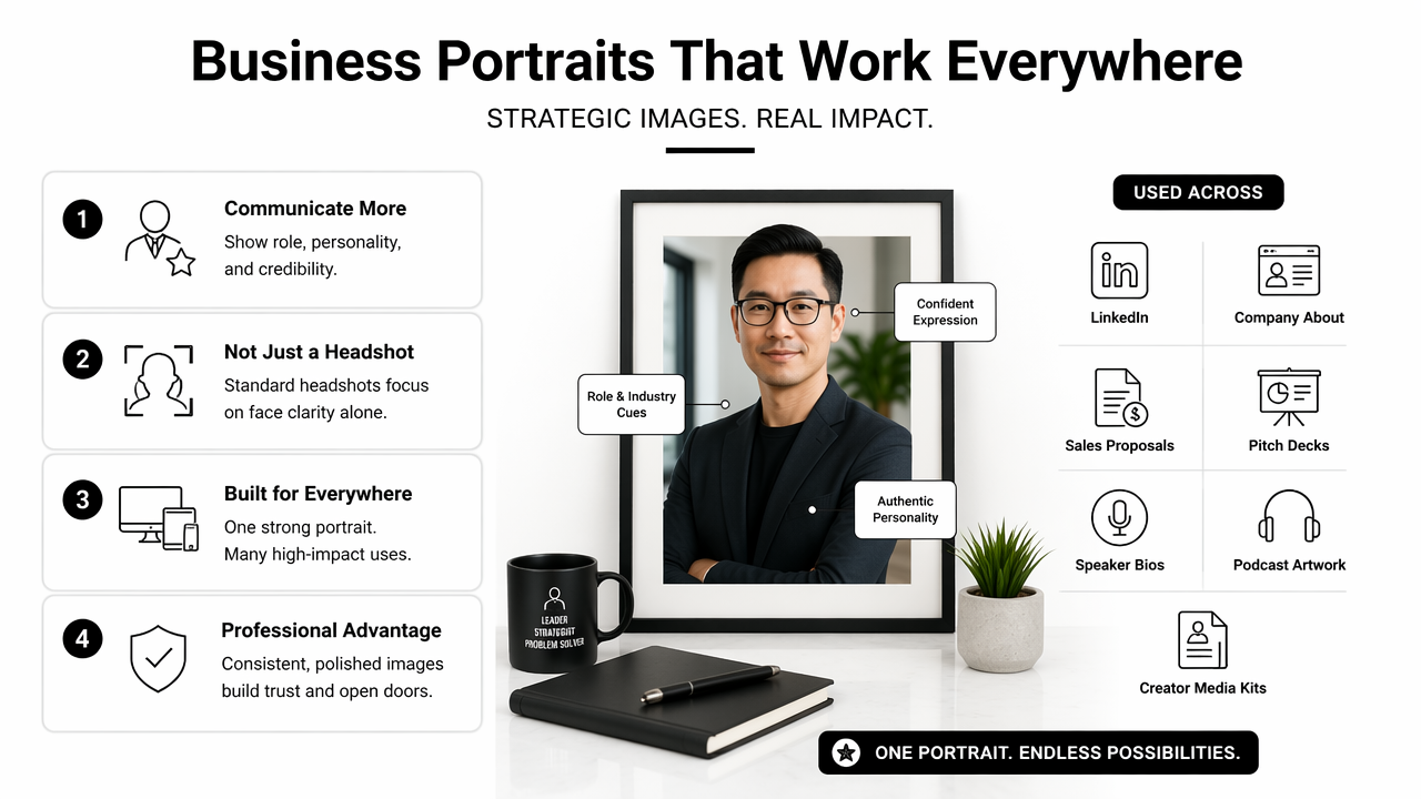 Illustration for How should business portraits differ from standard headshots?