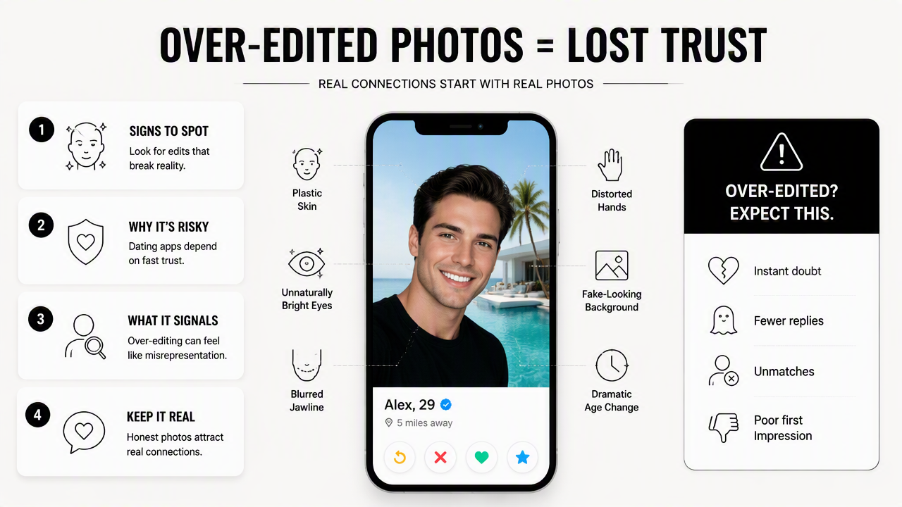 Illustration for What mistakes make dating photos look over-edited?
