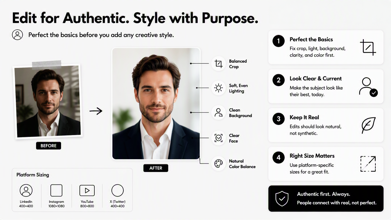 Illustration for How should a professional profile picture be edited?