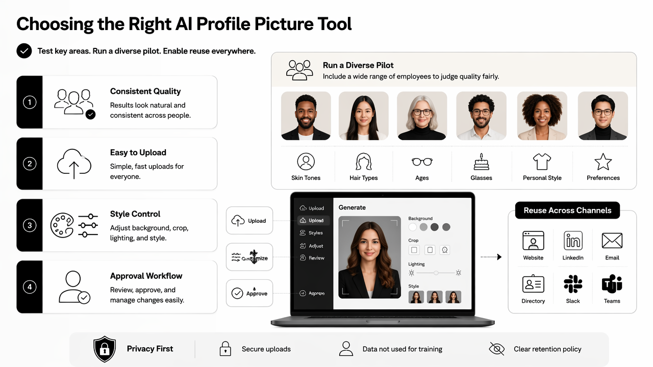 Illustration for How should teams evaluate AI profile picture tools?