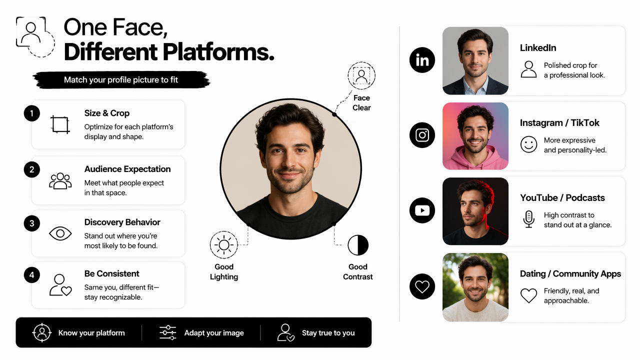 Illustration for How should a profile picture change by platform?