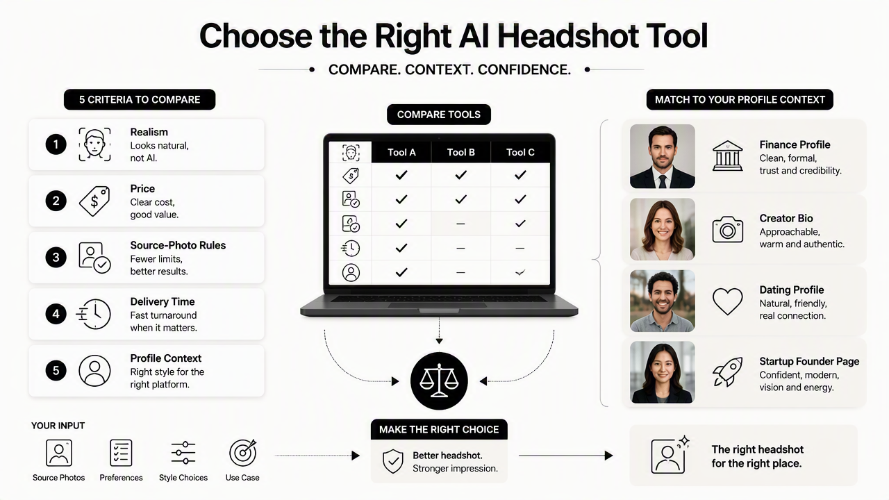 Illustration for How should AI headshot tools be compared?
