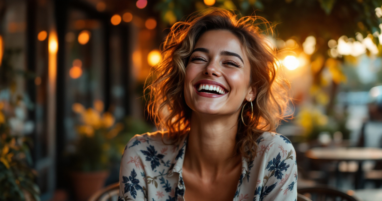 Authentic candid portrait at golden hour showing genuine smile for effective dating profile