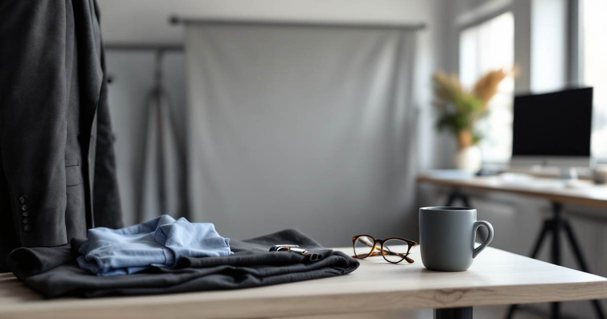 Business casual wardrobe and studio setup for a modern realistic AI headshot