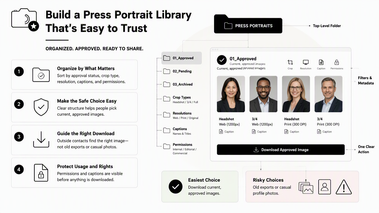 Illustration for How should a press portrait library be organized?