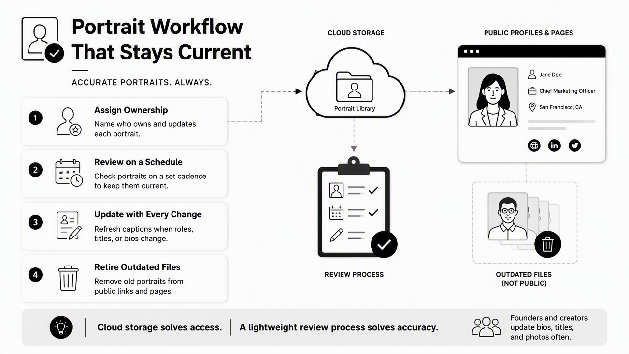 Illustration for How does an approved portrait workflow stay current in 2026?