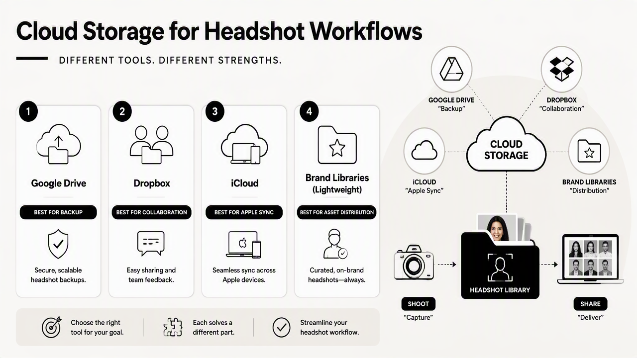 Illustration for Which cloud storage option fits team headshots best?