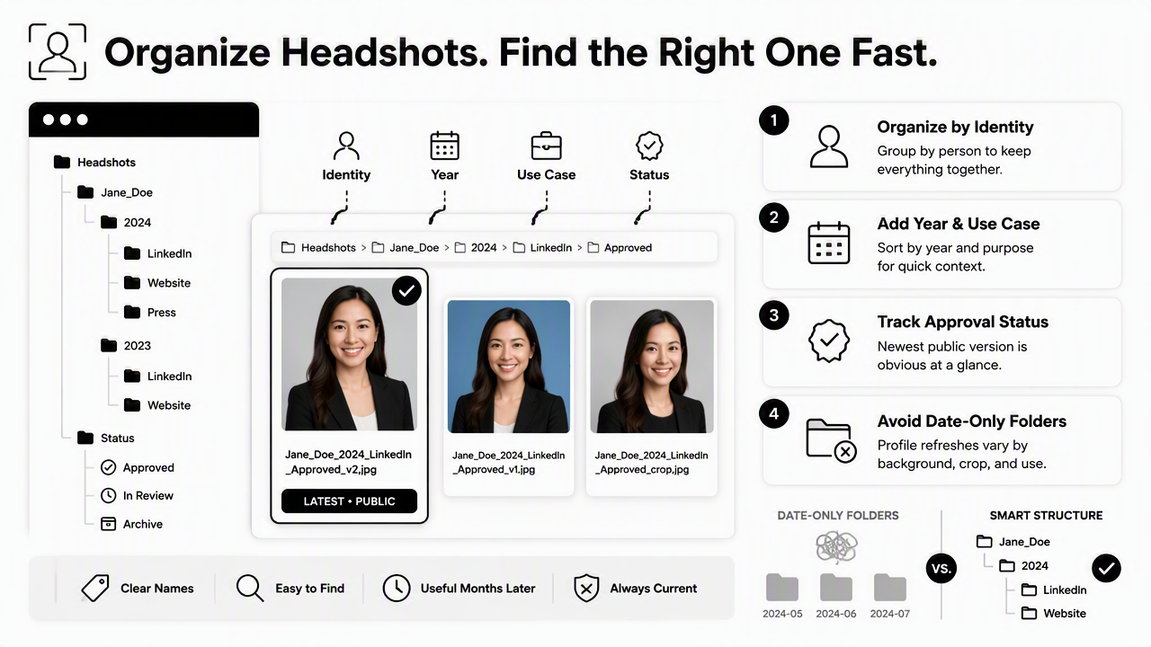 Illustration for How should headshot files be organized in the cloud?