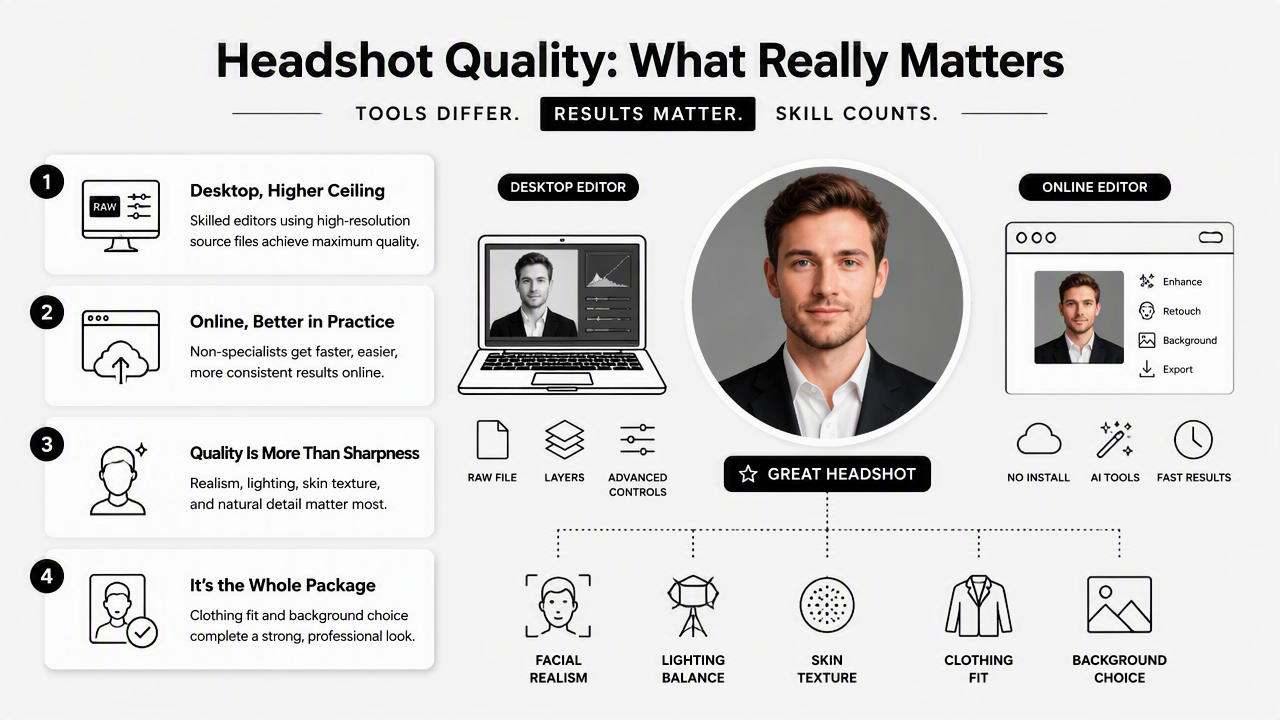 Illustration for Which option gives better headshot quality in 2026?