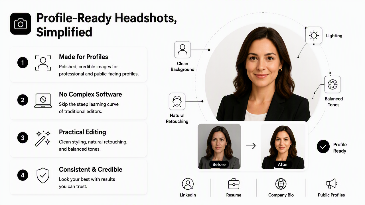 Illustration for How Looktara handles profile-ready headshots