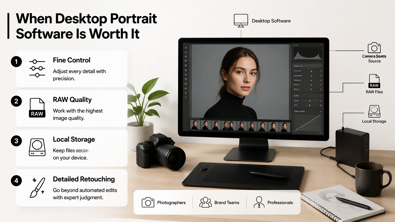 Illustration for When is desktop portrait software worth using?