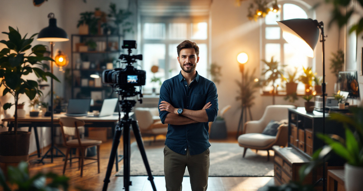 Entrepreneur in studio surrounded by multiple brand photography setups representing essential personal branding photo types