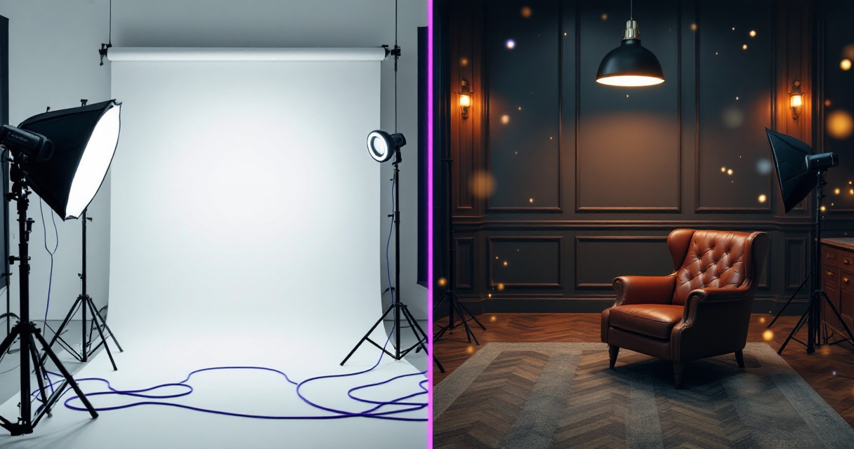 Comparison of two professional photography setups showing different headshot styles for various career stages and professional branding needs