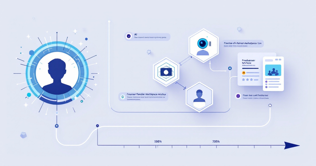 Infographic showing AI-powered profile picture creation process for freelance marketplace success with icons and flow diagrams