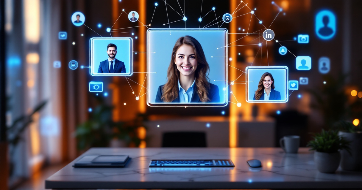 Unified personal branding concept showing consistent professional headshot across multiple digital platforms