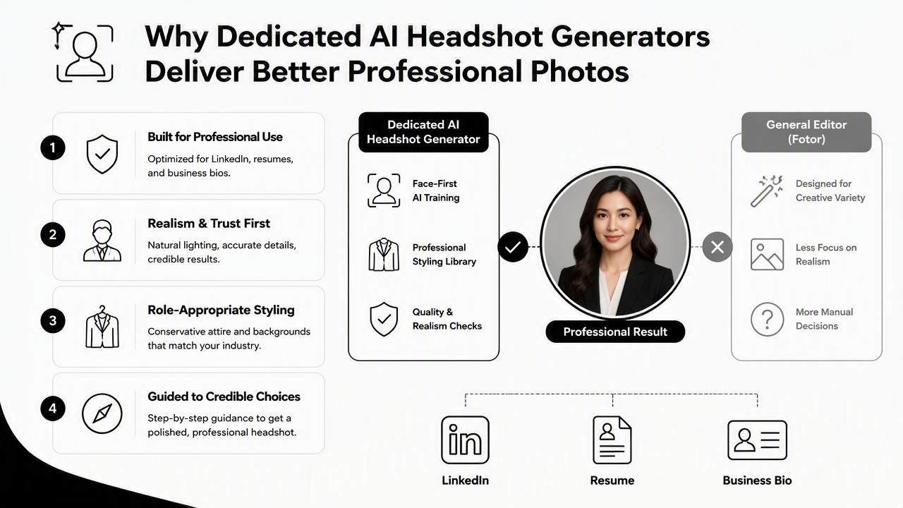 Illustration for Which option creates better LinkedIn, resume, and business bio photos?