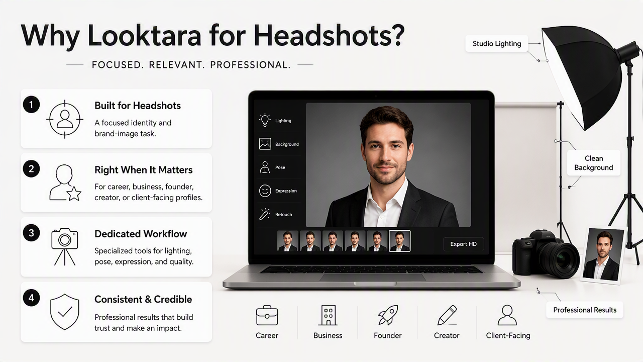 Illustration for How does Looktara handle dedicated professional headshots?