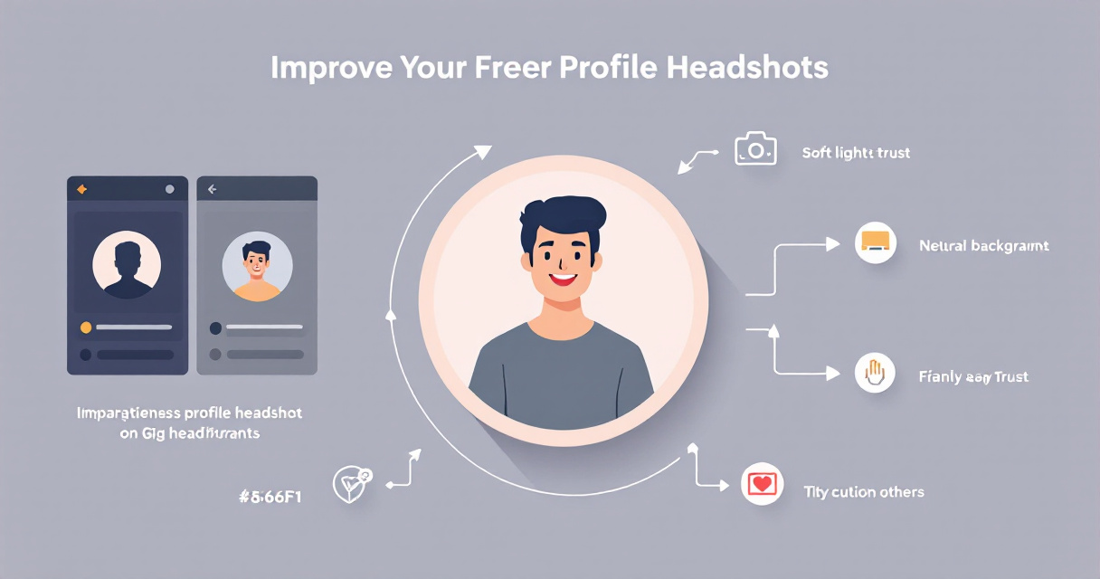 Infographic showing how a strong freelancer headshot improves Fiverr and Upwork profile trust, branding, and client conversions.