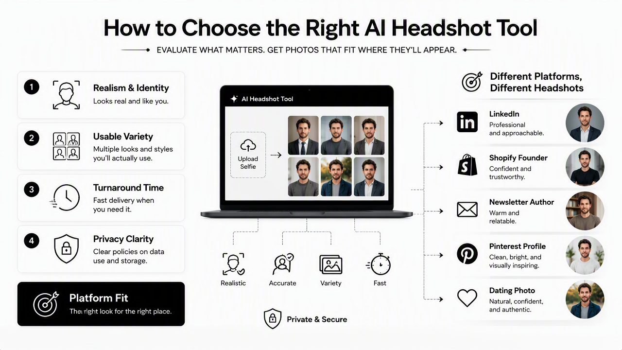 Illustration for How should an AI headshot tool be evaluated?