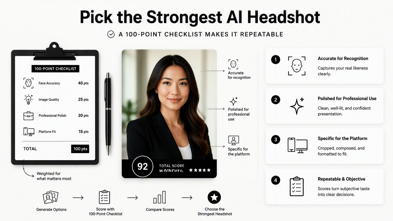 Illustration for The 100-point AI headshot scoring checklist