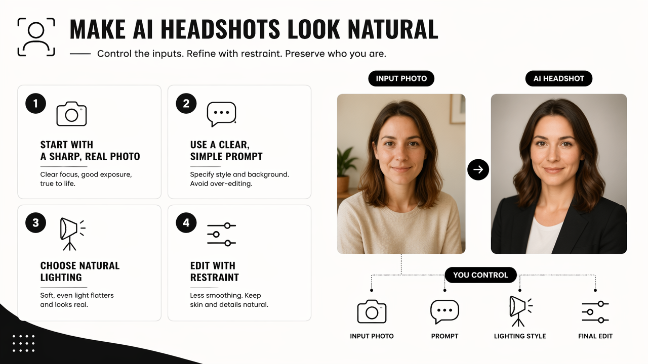 Illustration for How to make AI headshots look less AI generated