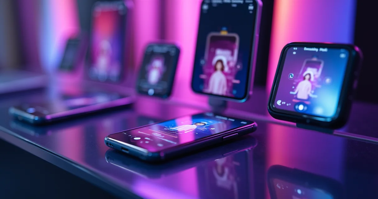 Comparison of multiple AI headshot generator apps displayed on smartphone screens with purple accent lighting