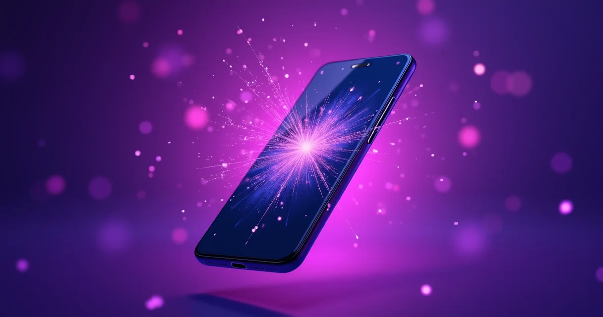 Smartphone with glowing AI transformation effect representing free AI headshot generator technology for LinkedIn profiles