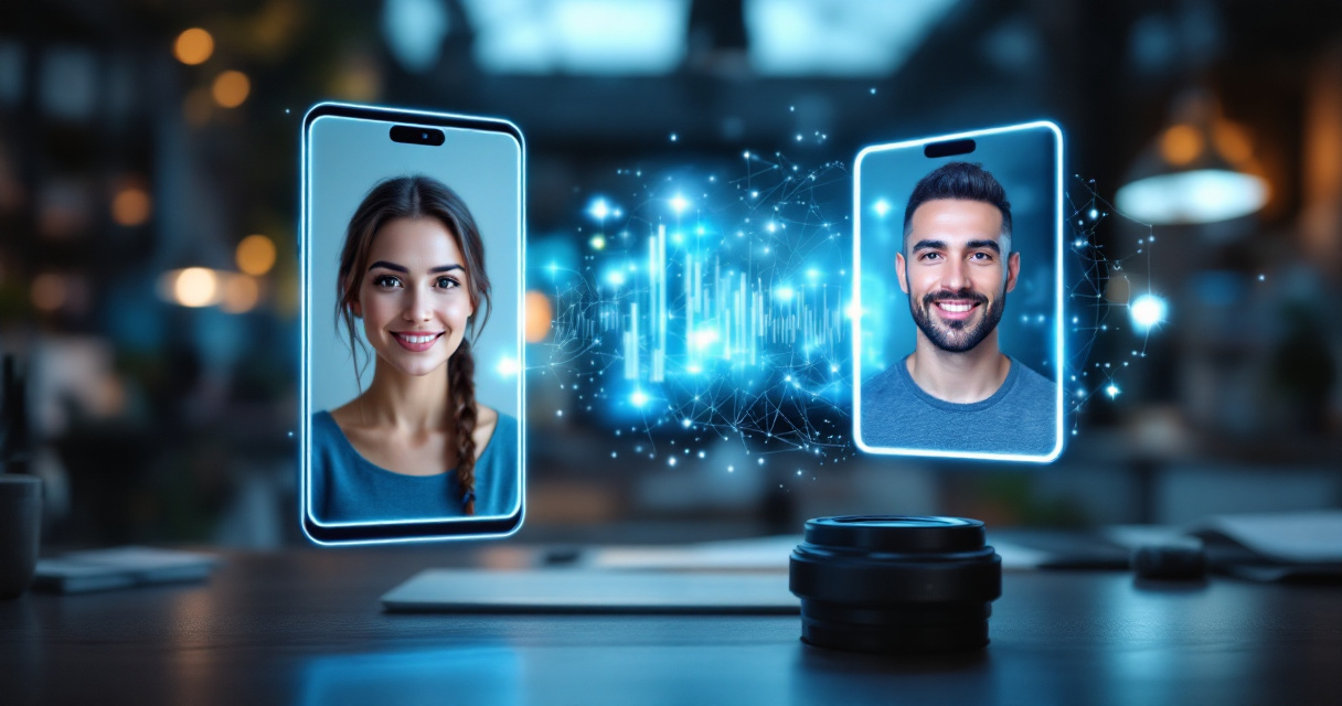 AI transforming a casual selfie into a polished professional LinkedIn-style headshot with cinematic lighting