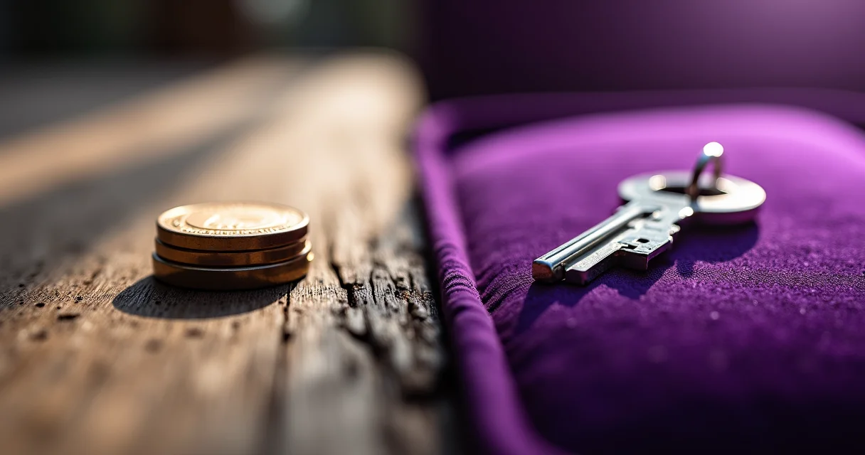 Bronze coin and platinum key symbolizing comparison between free and paid AI headshot services