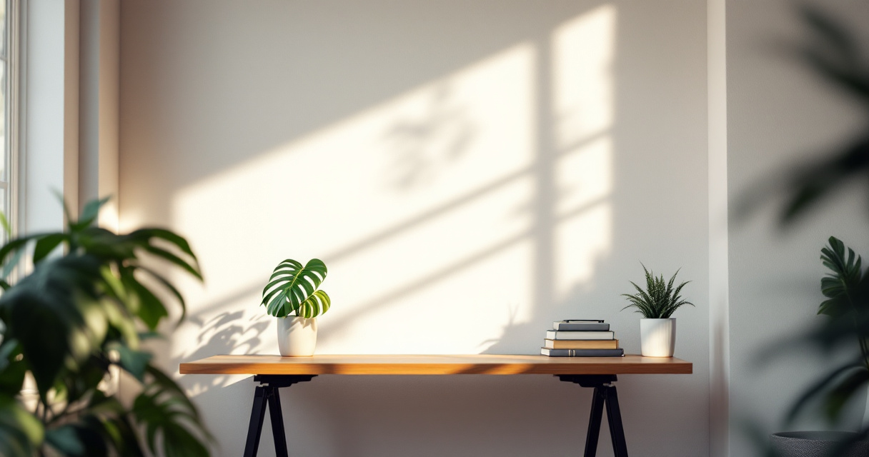 professional home office background setup with natural lighting and minimalist decor for LinkedIn headshot photography