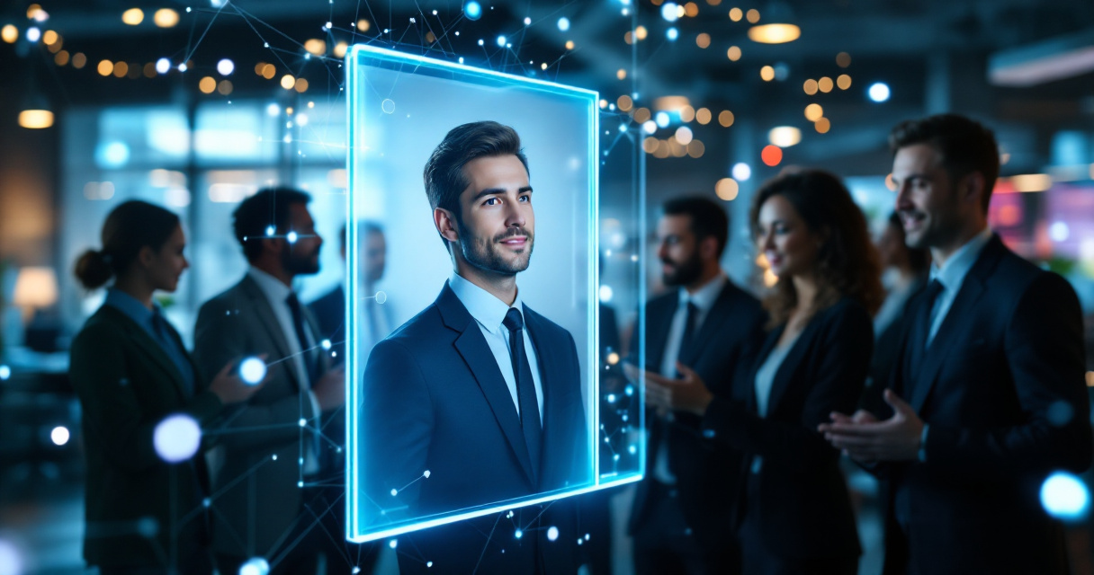 Professional headshot influencing how a network of professionals perceive someone in a modern business setting