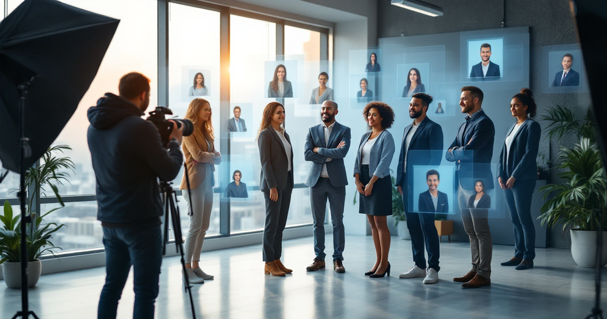 Professional photographer capturing nonprofit board and staff headshots for modern digital profiles and organizational branding