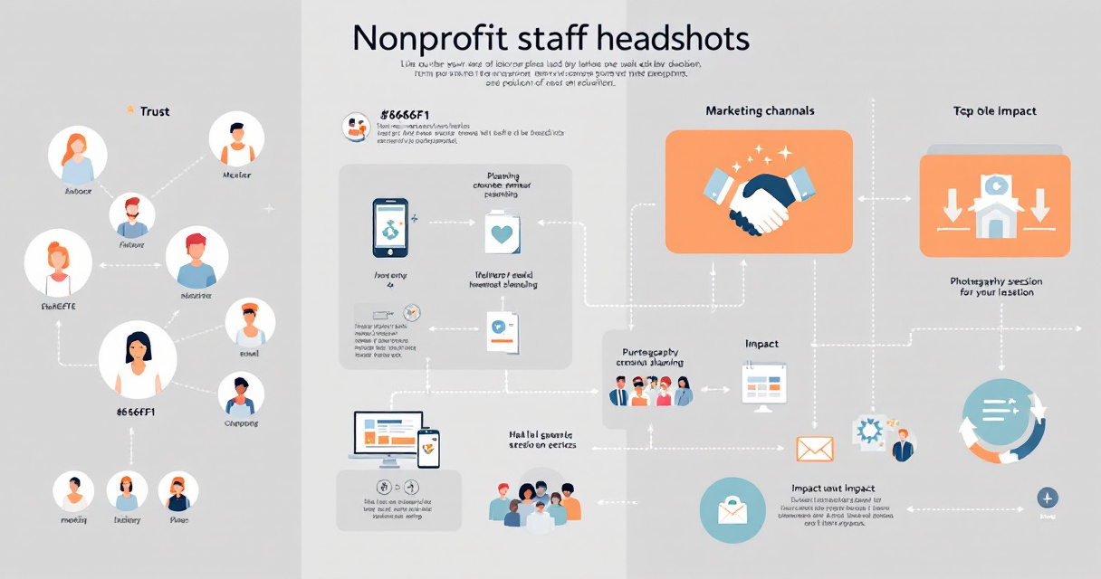Infographic showing how nonprofit staff headshots build trust, support marketing channels, and strengthen fundraising through professional photography.