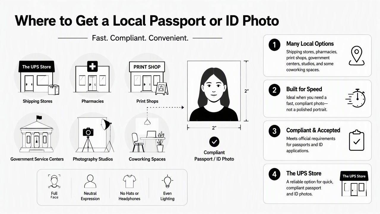Illustration for Where can local passport and ID photos be taken?