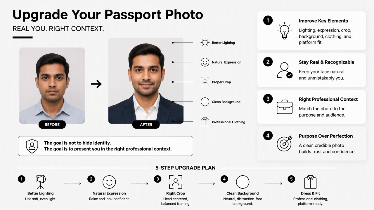 Illustration for How can a passport-style image be upgraded for LinkedIn and brand profiles?