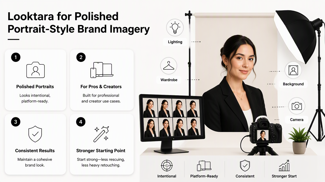 Illustration for How Looktara handles professional AI portrait workflows